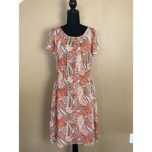 Sundance Women's Orange Floral Paisley Print Silk Dress Sz 8